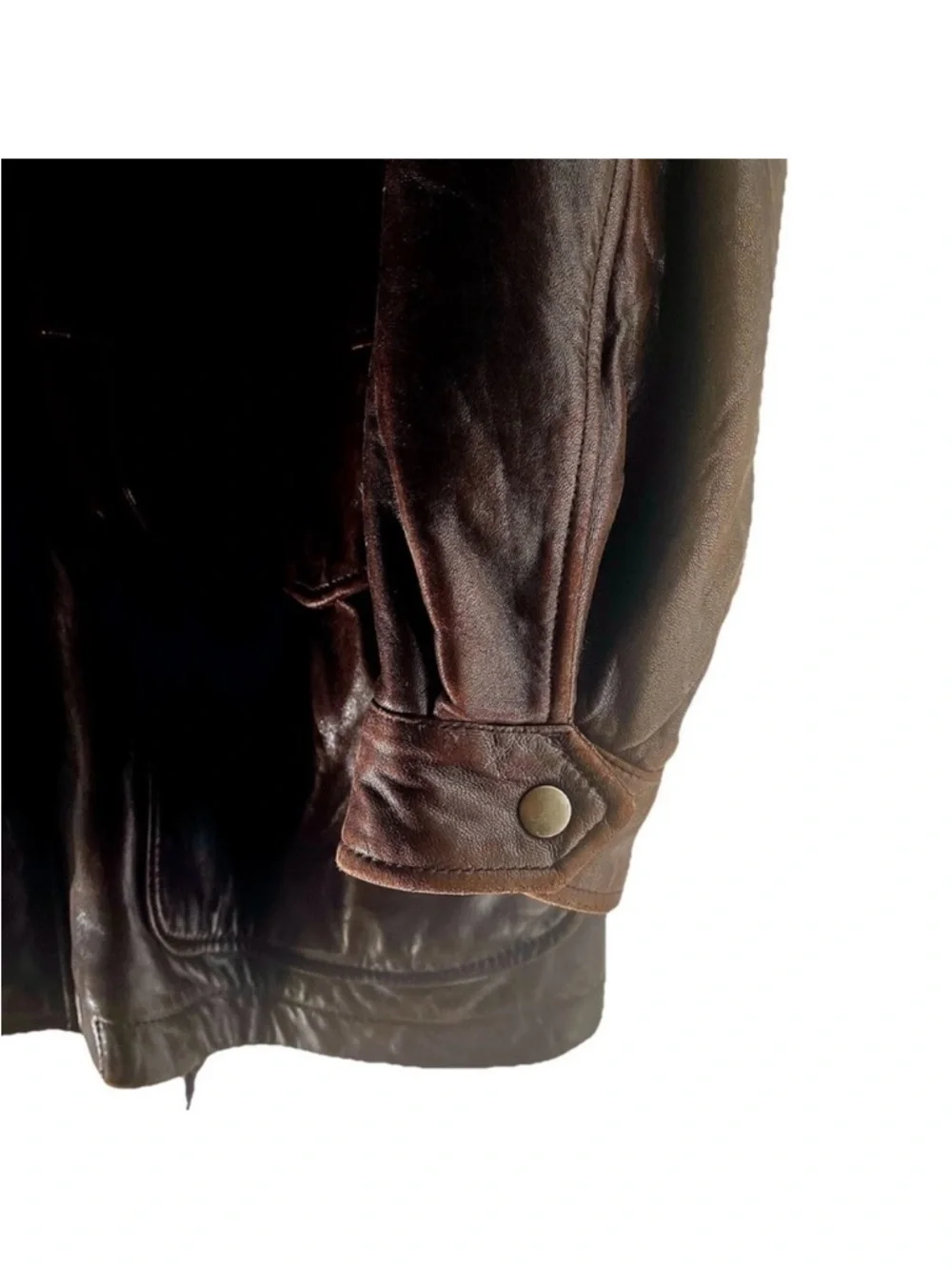 MARC Brown Lambskin Leather Mens Quilted Drawstring Waist Jacket - Size L